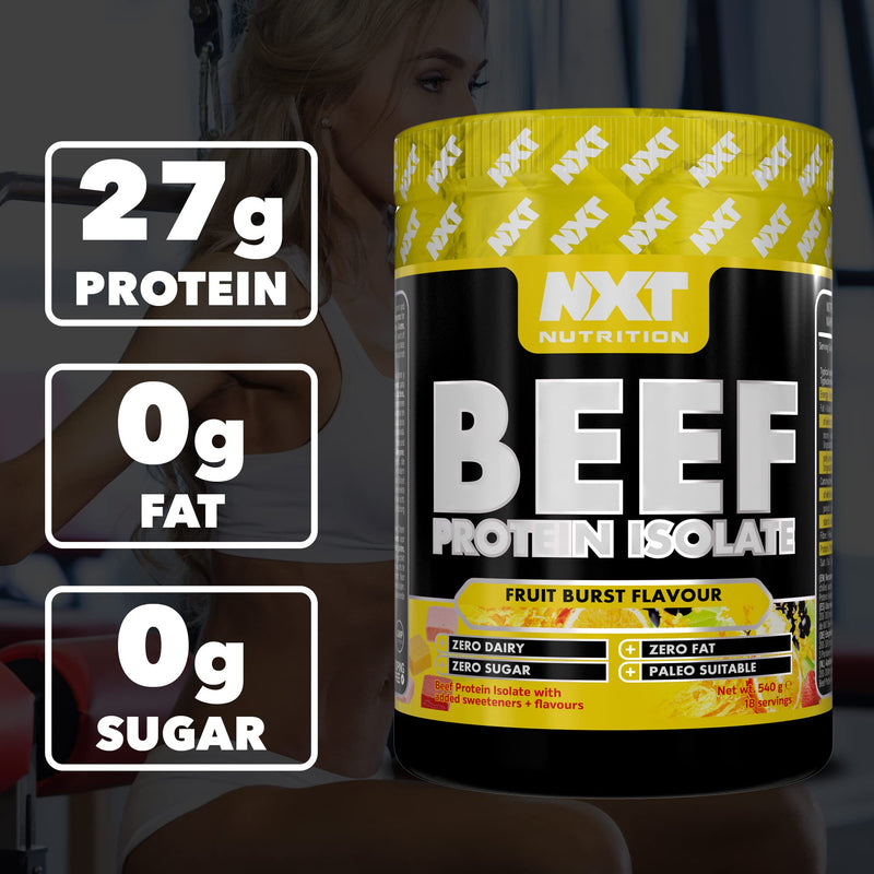 NXT Beef Protein Isolate 540g - High Protein Powder in Natural Amino Acids - Paleo, Keto Friendly - Dairy and Gluten Free | 540g (Fruit Burst)