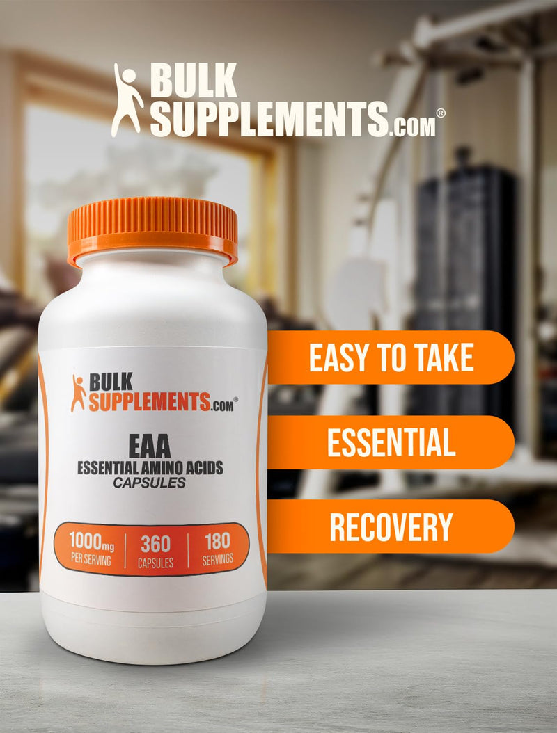 BulkSupplements.com Essential Amino Acids Capsules - EAA Capsules, Essential Amino Acids Supplement, EAAs Amino Acids - EAA Supplements, 2 Capsules per Serving, 180-Day Supply, 360 Capsules 360 Count (Pack of 1)