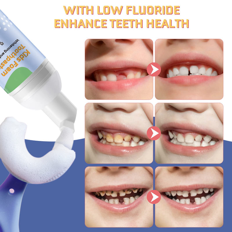 [Australia] - Foam Toothpaste Kids, 4 Packs Kids Foam Toothpaste for U-Shape Electric Toothbrush, Toddler's Toothpaste with Low Fluoride, Children Oral Cleaning for Best Result 4 Flavors Kids Toothpaste 