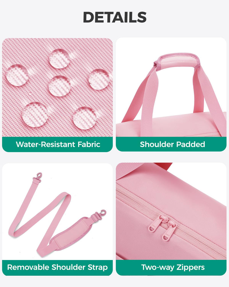 WANDF Personal Item Travel Bag 18x14x8, Carry On Duffle Bag for Women | Frontier Underseat Fit, Weekend Overnight Trips, Wet Pockets, Lightweight Flight Essentials A-Pink