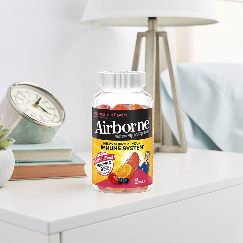 Airborne Vitamin C 750mg (per Serving) - Assorted Fruit Gummies (63 Count in a Bottle), Gluten-Free Immune Support Supplement with Vitamins C E, Selenium (Pack of 2) 63 Count (Pack of 2)