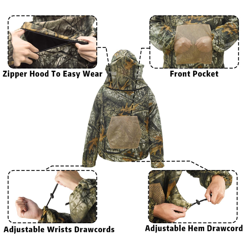 [Australia] - LOOGU Mosquito Suits, Net Bug Pants & Jacket Hood Sets - Ultra-fine Mesh - With Fishing, Hiking, Camping and Gardening Loogu Super Tree Camo Medium/Large 