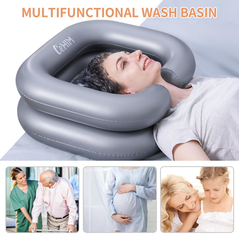 [Australia] - Inflatable Shampoo Basin - Portable Shampoo Bowl, Hair Washing Basin for Bedridden, Disabled,Injured, Hair Wash Tub for Dreadlocks and at Home Sink Washing (Silvery) Silvery 