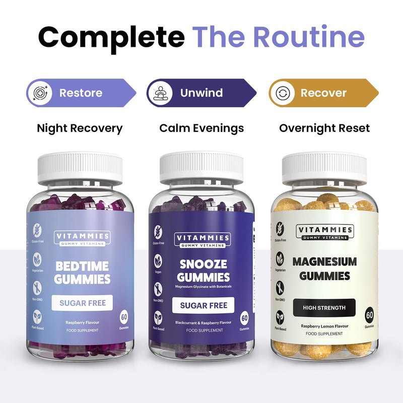 Vitammies Sugar-Free Sleep Gummies for Adults – Night Time Gummies with Magnesium &Calming Botanicals – Complement Your Evening Routine or Relax – Vegan Mixed Berry Flavour, 60 Chewable Bears