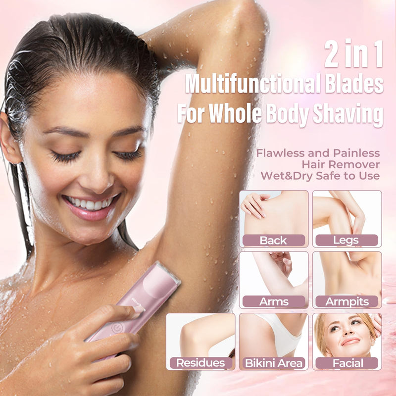 [Australia] - Women Electric Shaver Dual Head Bikini Trimmer for Women IPX7 Waterproof Wet & Dry Use Body Hair Trimmer and Facial Hair Remover for Bikini Underarm Leg Arm Body Face (Pink) Pink 