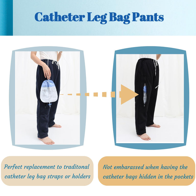 [Australia] - Catheter Leg Bag Pants, Urine Bag Holder Pants for Men/Women, Double Zippered Pockets Holding 2000ml Catheter Bags Large Grey 