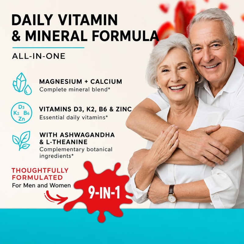 Magnesium Glycinate Gummies with Ashwagandha, L-Theanine & Vitamins | 500mg Magnesium Glycinate, D3, K2, B6, Calcium, Zinc, Potassium Supplement for Immune Support, Chewable Magnesium