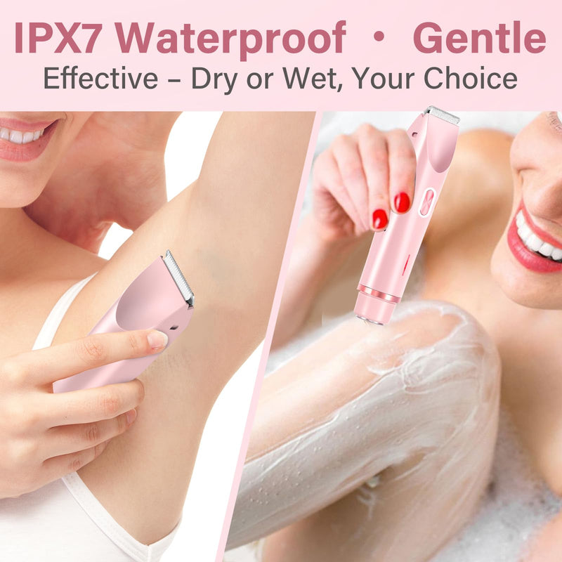 [Australia] - 2-in-1 Women's Electric Razor & Bikini Trimmer - Painless Smooth Shave & Gentle Pubic Hair Removal - Dual Ceramic Blades, IPX7 Shower-Proof - Cordless for Sensitive Skin 1 