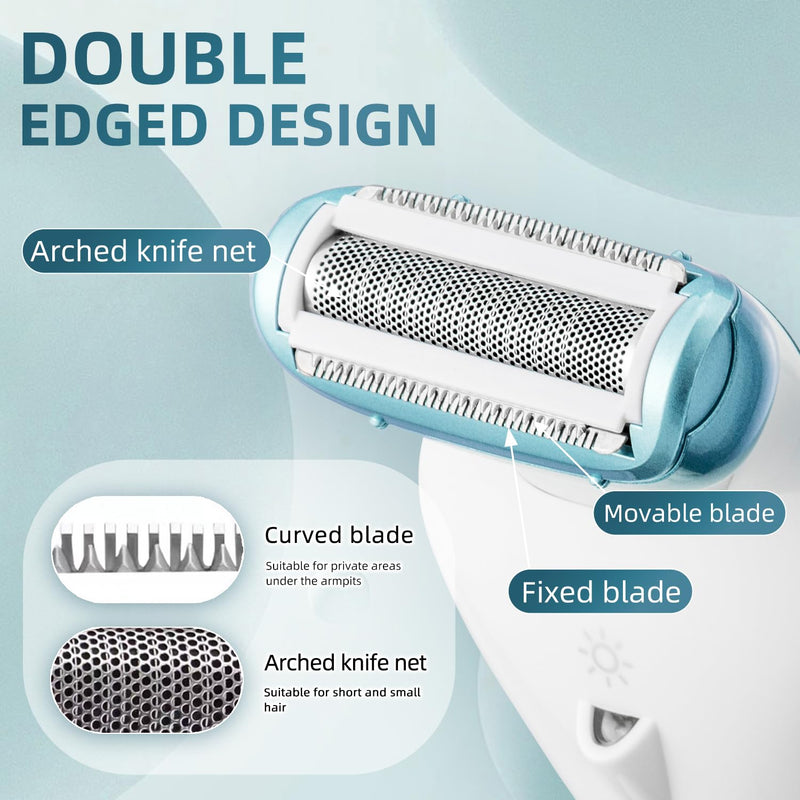[Australia] - Electric Razors for Women, Bikini Trimmer Wet & Dry Use, Painless Pubic Hair Trimmer, Rechargeable Electric Shaver for Legs, Face, Pubic Hair, Underarms with Detachable Head, Blue 