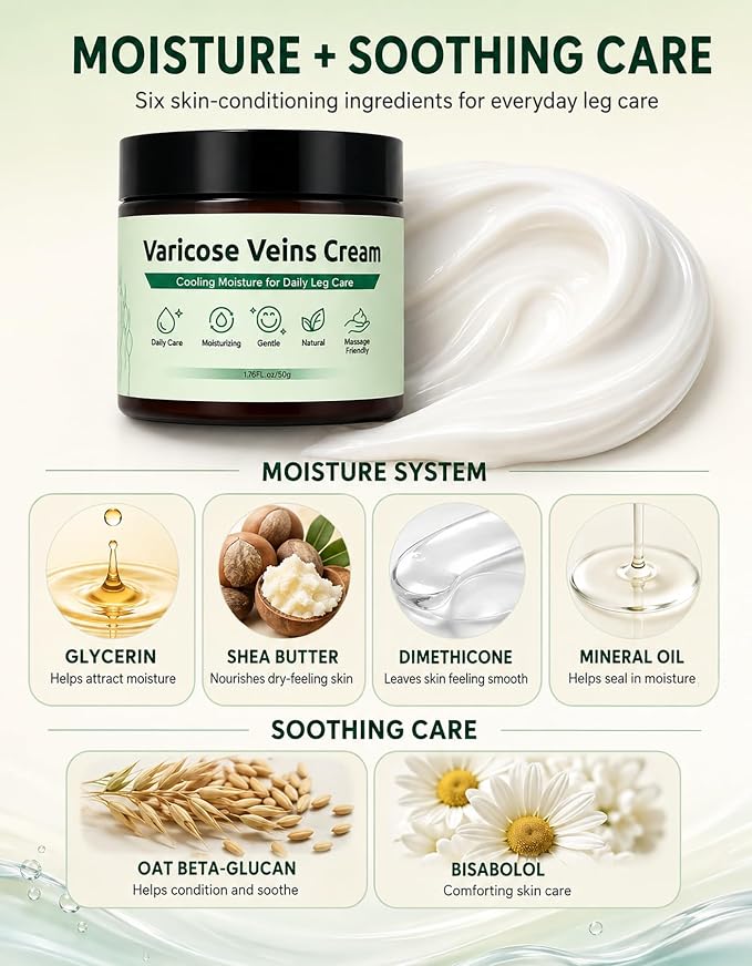 Varicose Veins Cream, Varicose Veins Treatment for Legs, Improves the Appearance of Leg, Repair Spider Veins, Strengthen Capillary Health, Promote Blood Circulation, Relieve Leg Muscle Fatigue, 50g