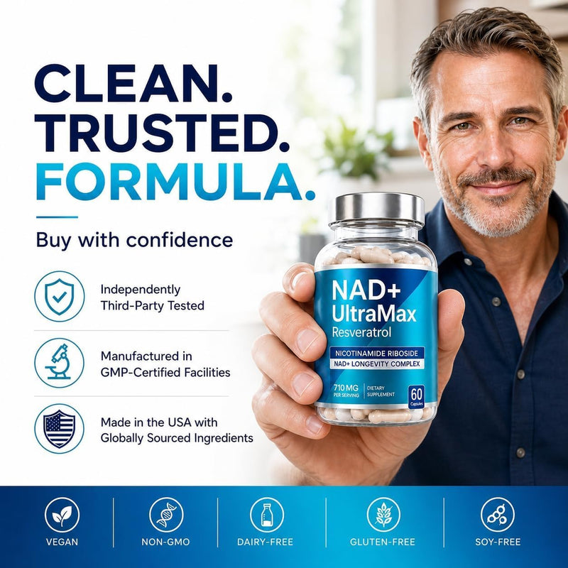 NAD+ Trans Resveratrol Supplement (4-in-1), Pure Nicotinomide Riboside, Quercetin and Galactomannans, Alternative to NAD, NADH & NMN, Anti-Aging Support | 60 Capsules | for Women and Men