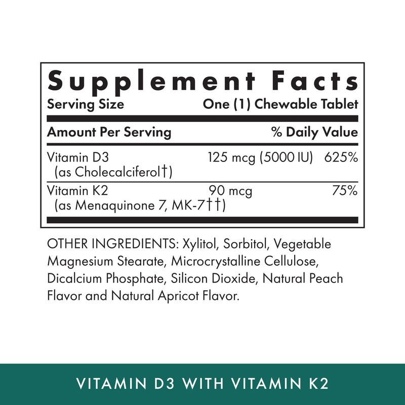 Michael's Health Naturopathic Programs Vitamin D3 with K2 - 90 Chewable Tablets - Apricot Flavor - Skeletal & Immune System Support - No Added Sugar - Vegetarian & Kosher - 90 Servings 1