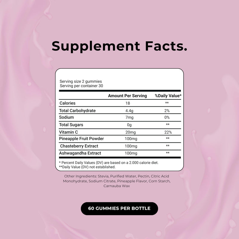 Up&Down Supplements Premium Feminine Balance Gummies for Women | PMS Relief, Mood & Cycle Support | Pineapple + Vitamin C | Ashwagandha & Chasteberry | Vegan, Non-GMO, Gluten Free | 60 Gummies