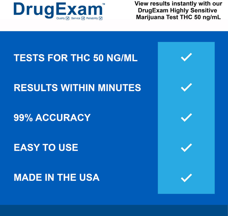 5 Pack - DrugExam Made in USA Highly Sensitive Marijuana THC Testing Drug Test Strip Kit - Drug Test with 50 ng/mL Cutoff Level for Detecting Any Form of THC in Urine up to 35 Days. Urine Test Strips
