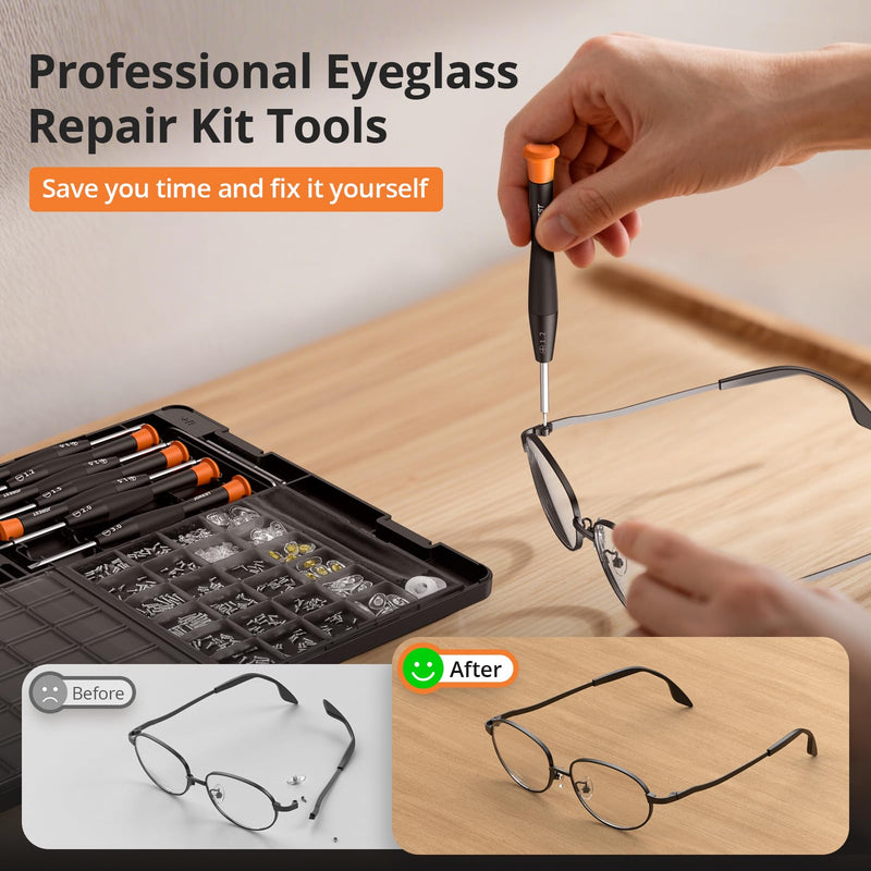 [Australia] - JOREST Eyeglass Repairing Kit, Eyeglass Repair Tool Kit including Small Screws, Nose Pads, Tweezer, Cleaning Cloth and Precision Screwdrivers Suitable for Eyeglasses, Sunglasses, and Rimless Glasses 