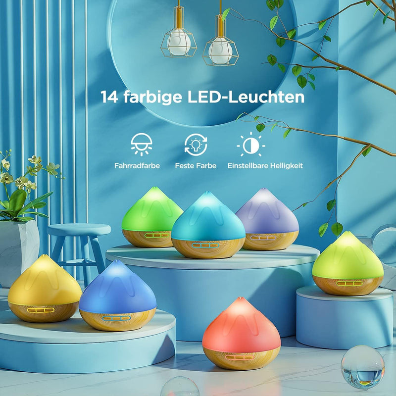 [Australia] - Aroma diffuser set for essential oils 500 ML, 8 x 10 ML essential oils, aromatherapy diffuser with remote control, 14 colors LED with 4 timer settings 