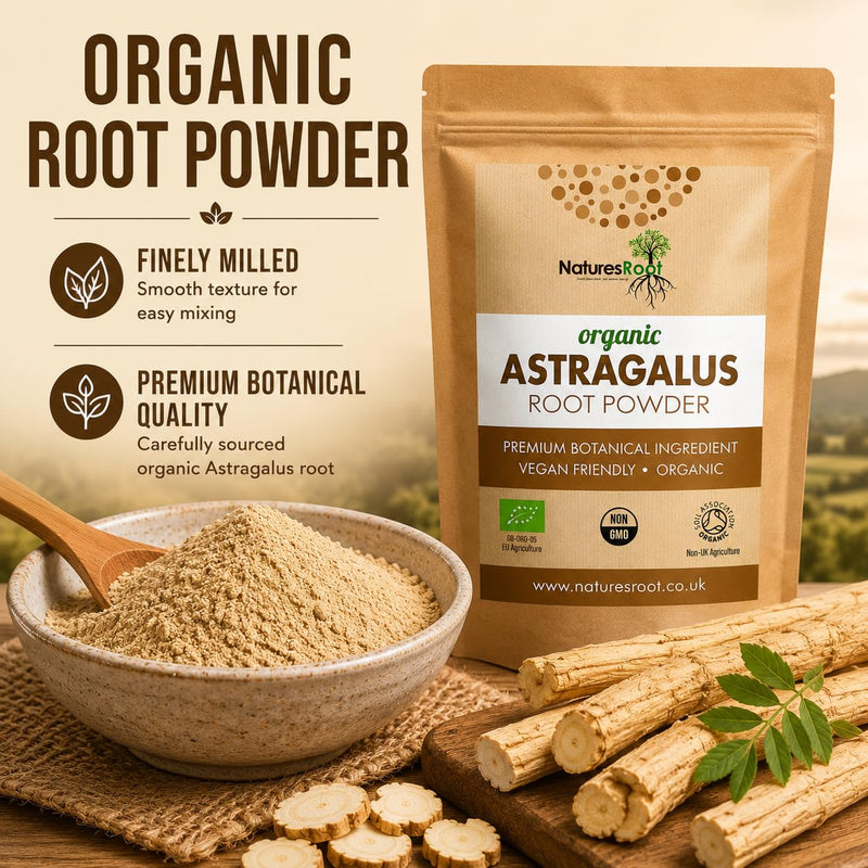 Natures Root Organic Astragalus Root Powder 250g - Boost Vitality | Promotes Healing | Reduces Fatigue | Helps Digestion