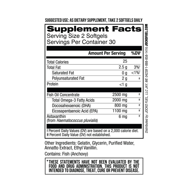 [Australia] - Jocko Fuel Omega 3 Fish Oil Supplement - Fish Oil 2000mg Omega 3 Fatty Acid Supplement Powerful Antioxidant w/Astaxanthin - Supports Brain, Heart, & Mood (60 Capsules) (30 Day Supply) 