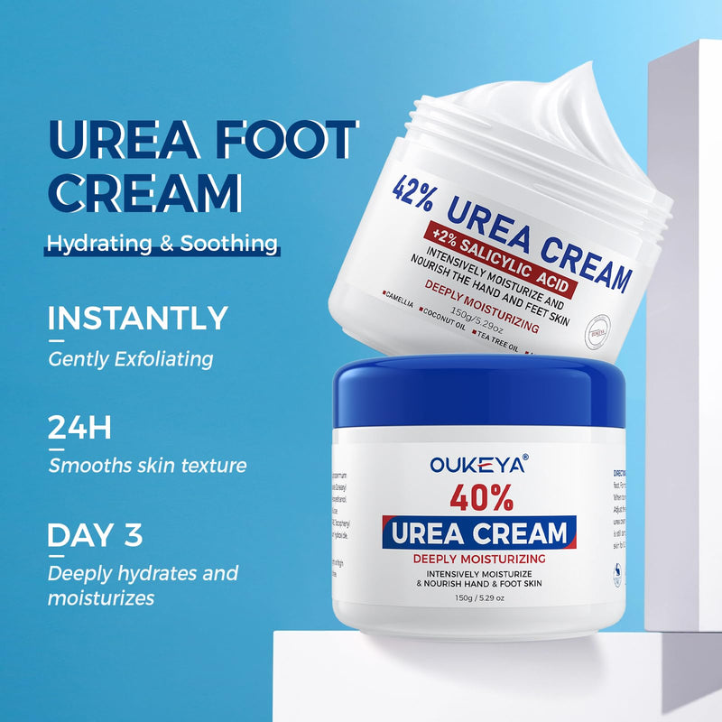 [Australia] - OUKEYA 42% plus Salicylic Acid 2% with 40 percent Urea Cream 40 percent Intensive Repair Treatment for Cracked Skin on Hands, Heels, Elbows, Relief for Dry FeetEnhanced Pump Dispenser Packaging 2 Pack 5.29 Ounce(40% Urea Cream&42%Urea Cream) 