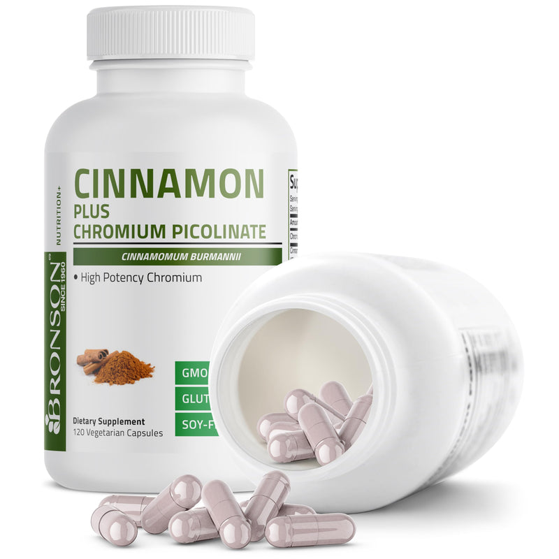 [Australia] - Bronson Cinnamon Plus Chromium Picolinate Supplement, High Potency Chromium, Non-GMO, 120 Vegetarian Capsules 120 Count (Pack of 1) 
