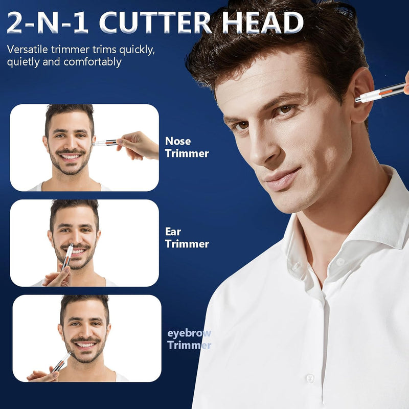 Nose Hair Trimmer for Men Women, Painless USB Rechargeable Nose Trimmer for Men, Eyebrow & Facial Hair Trimmer Dual Edge Blades for Smoother Cutting with IPX7 Waterproof 7.13"*3.46"*1.06" Black