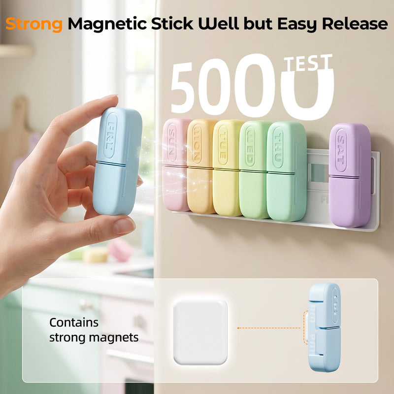 Magnetic Weekly Pill Organizer 2 Times a Day, Large AM PM Pill Box 7 Day | Travel Pill Case, Magnets and Stand, Removable Daily Medicine Container for Medication, Vitamin and Supplement, Macaron