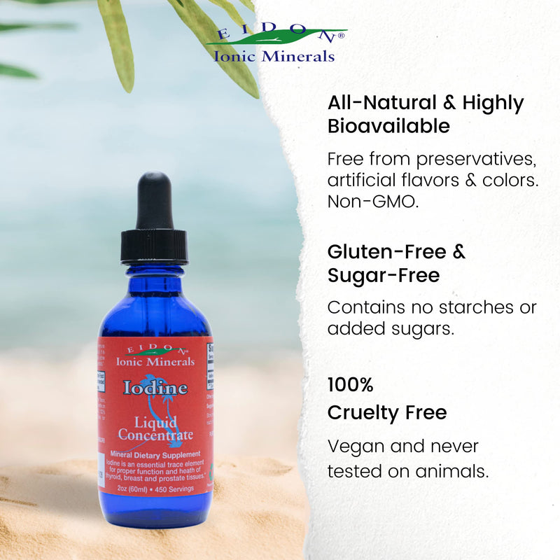 [Australia] - Eidon Ionic Minerals Potassium Iodide Supplement - Liquid Iodine Drops, Supports Energy Levels and Thyroid Health, Bioavailable, No Additives or Preservatives - Potassium Iodide Drops, 2 oz 2 Fl Oz (Pack of 1) 