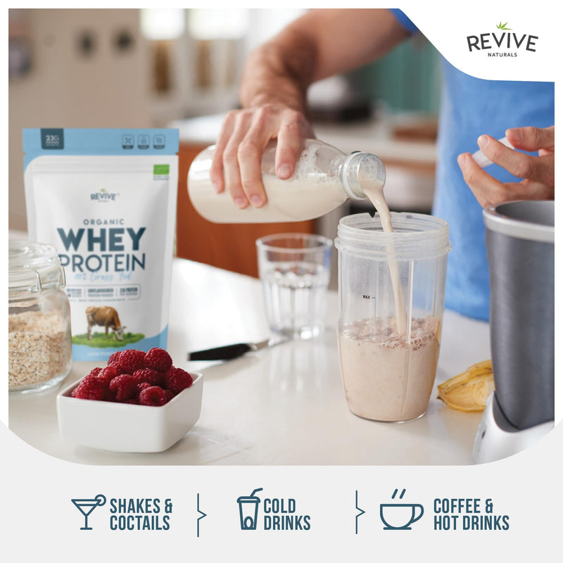 Organic Whey Protein Powder 400g – Grass Fed Unflavoured Organic Protein Powder– Resealable and Recyclable Pouch by Revive Naturals 400g (Pack of 1)