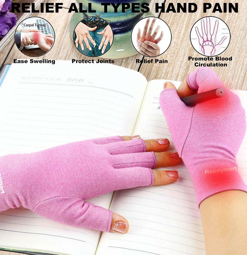 [Australia] - 2 Pairs Arthritis Gloves, Hand Compression Gloves for Rheumatoid, Pain Relief, Carpal Tunnel, Swelling, Joint Support, Driving Fingerless Gloves for Women Men (Black + Pink, Medium) Medium (Pack of 4) Black+pink 