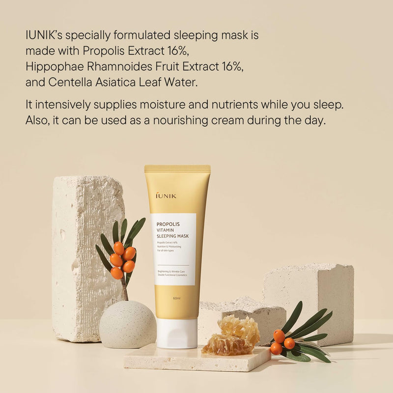 IUNIK Propolis Vitamin Sleeping Mask - Overnight Mask 2.02 fl oz | Propolis Vitamin C & Centella Moisturizer for Barrier Care & Radiant Skin, Firm-Looking Skin