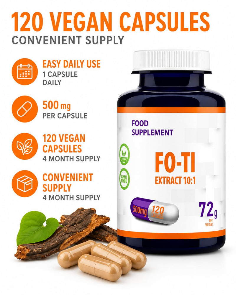 Hepatica Fo-Ti Root (He Shou Wu) 5,000mg Equivalent | 500mg 10:1 Polygonum Multiflorum Extract | 120 Vegan Capsules | 4-Month Supply | 3rd Party Lab Tested