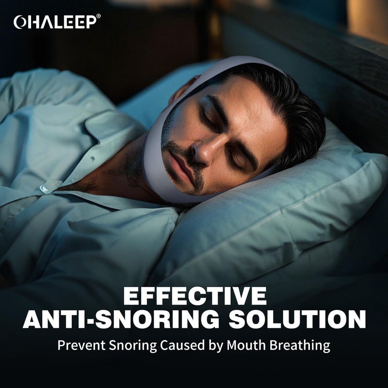[Australia] - OHELEEP Anti Snore Chin Strap for CPAP Users, Snore Stopper Adjustable, Chin Strap for Sleeping Comfortable Stop Snoring Solution, Anti Snoring Devices Breathable and Reusable, Gray, M 1 