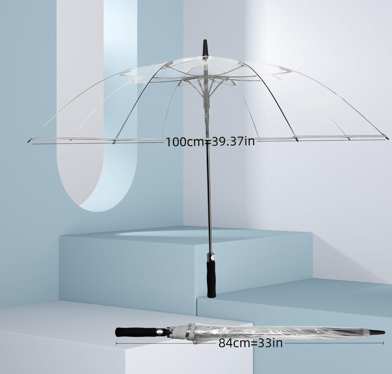 Clear Umbrella for Women Men, Auto Open Large Canopy Transparent Coverage Stick Umbrella for Weddings,Prom,Graduation and Outdoor Events Black