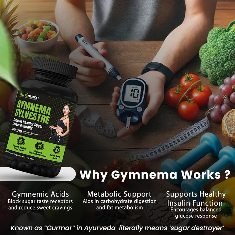 Gymnema Sylvestre Capsule 1000mg | Dietary Supplement for Healthy Blood Sugar Levels | Chromium Picolinate Alternate| Support Metabolism - 60 Capsules
