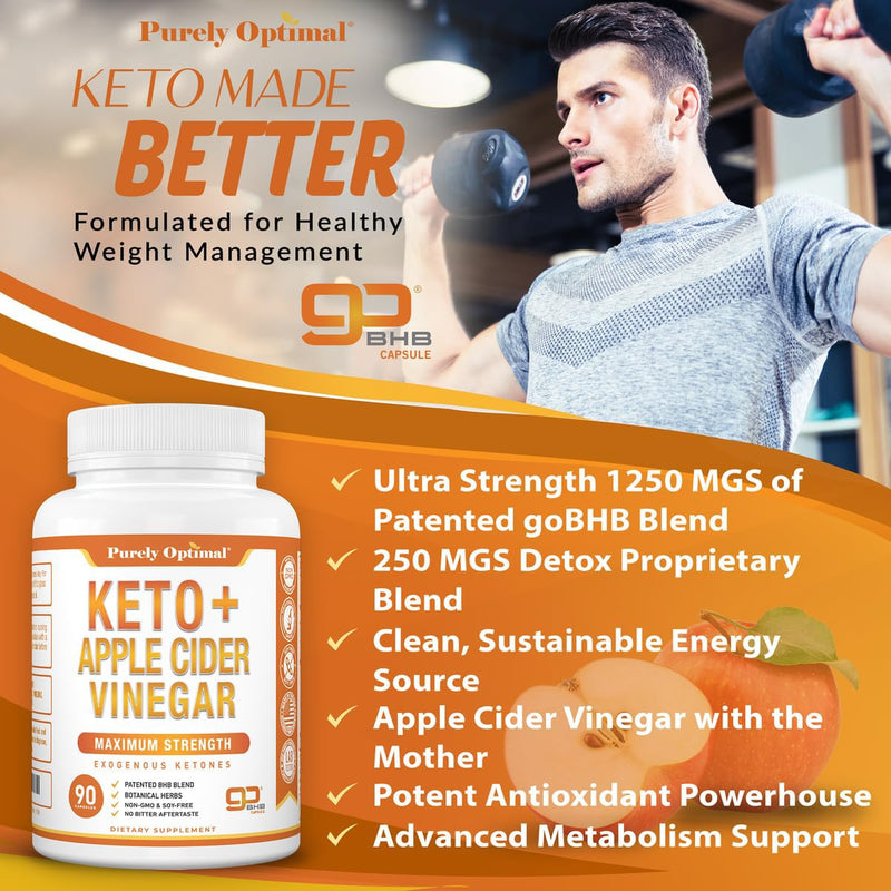 [Australia] - Purely Optimal Keto BHB + Apple Cider Vinegar Capsules with The Mother - Keto Diet Support, BHB Exogenous Ketones for Ketosis, Energy & Focus - Keto ACV Supplement for Women & Men - 90 capsules 