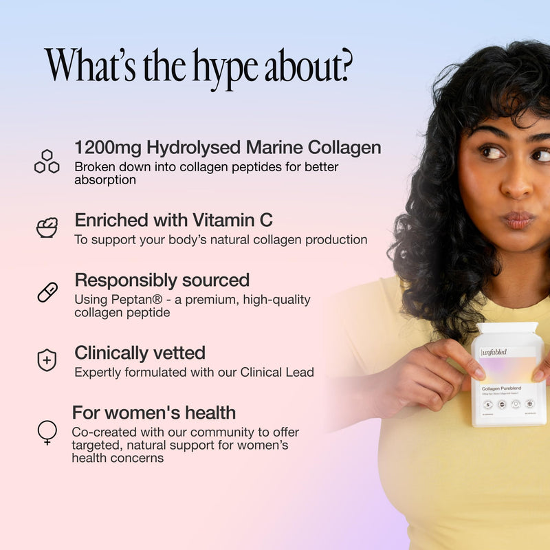 Unfabled Marine Collagen Capsules for Women, 60 Capsules, 1200mg Marine Collagen with Vitamin C, Contributes to Normal Collagen Formation for Skin, Sustainably Sourced, Made in UK