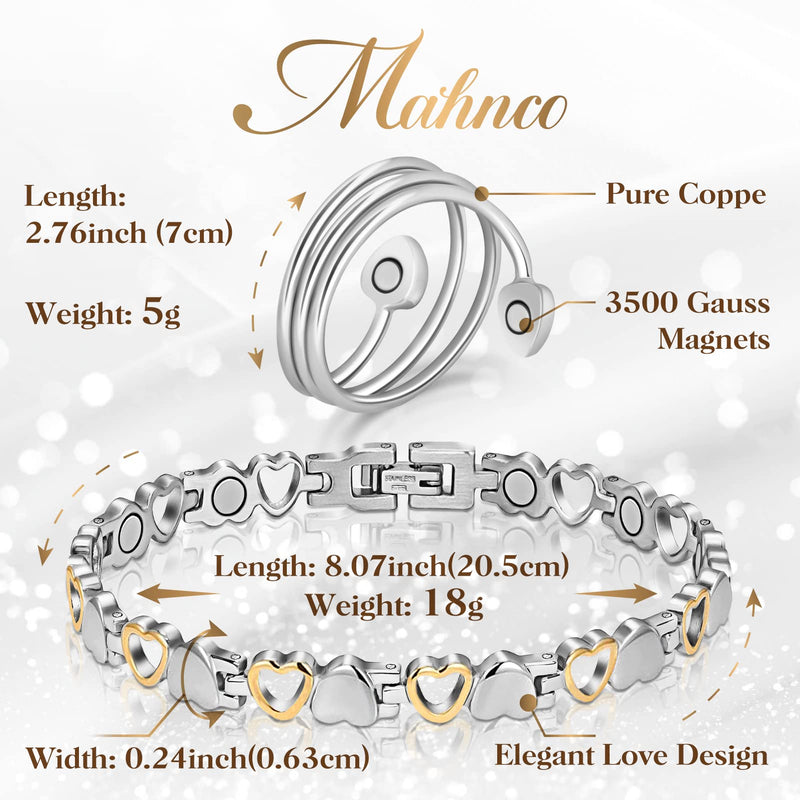 [Australia] - Lymph Detox Magnetic Bracelet, Titanium Bracelet for Women, Lymphatic Drainage Ring&Bracelet with 3500 Gauss Magnets-Jewelry Gift Set with Adjustment Tool Love Heart-S 
