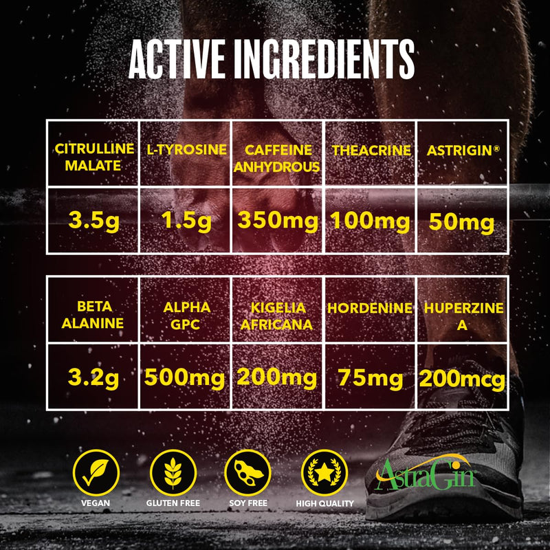 Time 4 Pre Workout Professional High Strength Vegan Pre Workout Powder for Men & Women Energy Drink Zero Sugar with L Citrulline Malate, Beta Alanine, L-Tyrosine, Alpha GPC, Theacrine (Raspberryade) Raspberryade