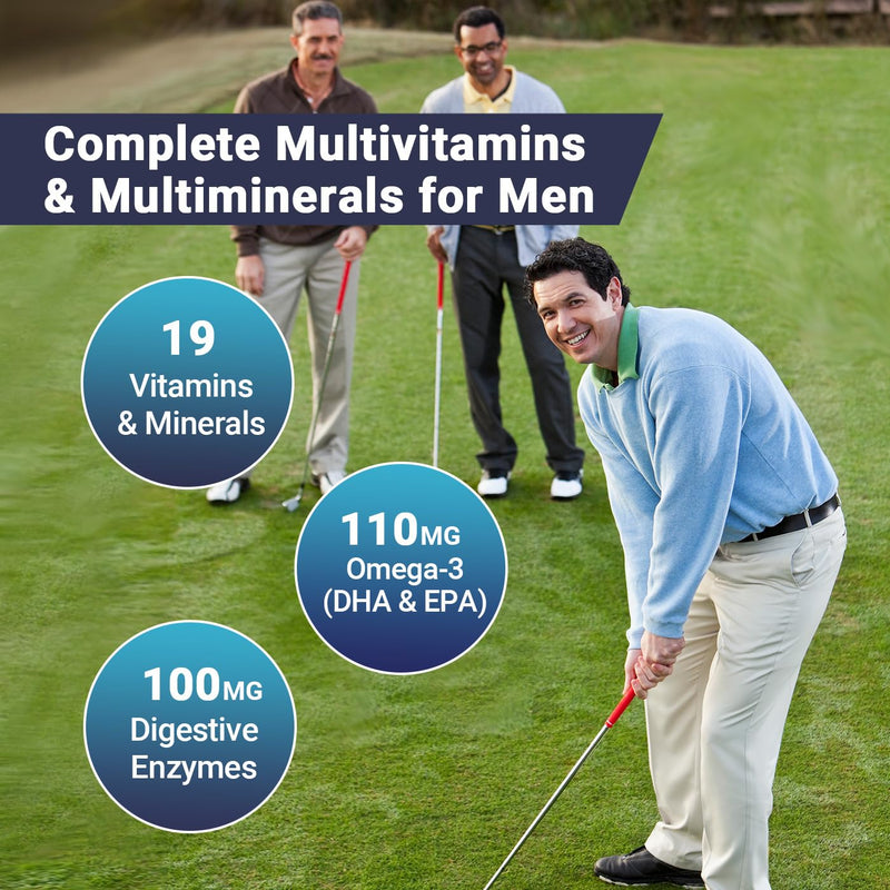 Mens Multivitamins Gummies, Methylated Multivitamin with Vitamins A C D K E | B Complex, Omega-3, Digestive Enzymes, Lycopene, Calcium, Magnesium - Support Brain, Muscle, Energy, Sugar Free, 60Cts 60 Count (Pack of 1)