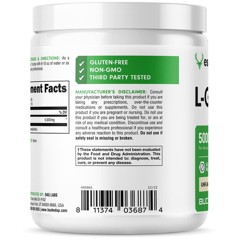 [Australia] - Bucked Up L-Glutamine (5000mg), Essentials (50 Servings, 250 Grams) 