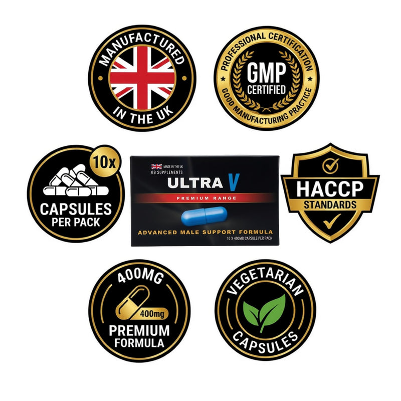 10 x 400mg Premium Advanced Formula Ultra V – Advanced Male Support Formula | Premium Range | 10 Capsules | Made in the UK | GB Supplements