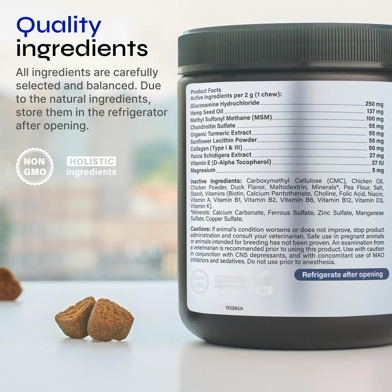 Glucosamine for Dogs - Hemp Joint Supplement for Dogs - Glucosamine Chondroitin for Dogs with MSM - Hip and Joint Chews for Dogs Mobility Support - Hip & Joint Pain Relief- Hemp Seed Oil, Vitamin C Duck 130 count - PawsPlanet Australia