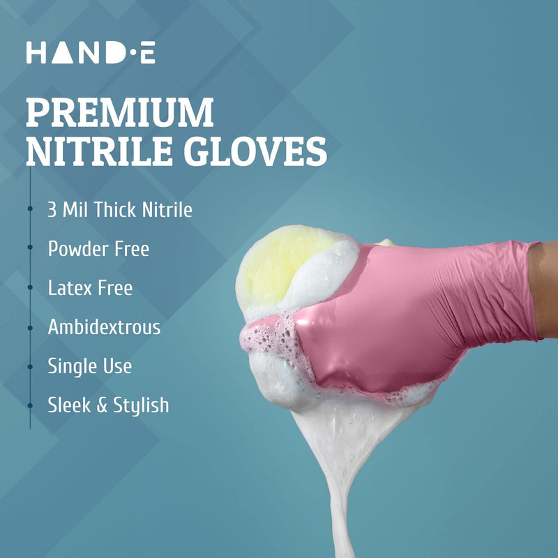[Australia] - Hand-E Touch Pink Nitrile Disposable Gloves - Esthetician, Nail Tech, Hair Dye & Stylist, Cleaning Gloves 50 Small 