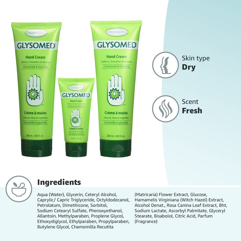 Glysomed Hand Cream Combo 3 Pack (2 X Large Tube 8.5 Fl Oz + 1 X Purse Size 1.7 Fl Oz) 6.23 Ounce (Pack of 3)
