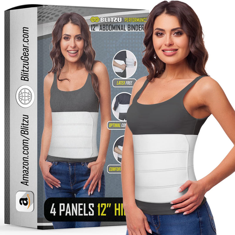 Abdominal Binder for Women & Men Post Surgery Recovery, 12 inch 4 Panel Waist Compression Band, Wrap Support for Bariatric, Belly, Stomach, Postpartum, Hernia, Latex-free. Breathable Fabric S-M S-M: Waist Size 30”-42”