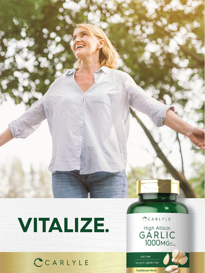 Carlyle Garlic Supplement with High Allicin | 180 Caplets | Odorless Garlic Pills | Vegetarian, Non-GMO, Gluten Free