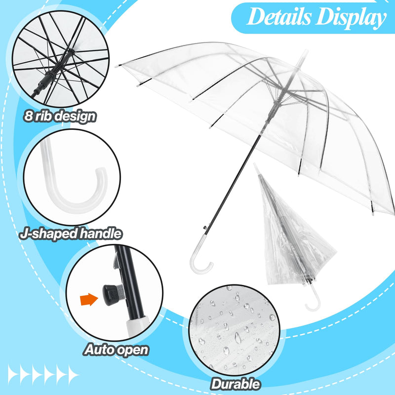 Clear Umbrella Bulk Colorful Transparent Rain Umbrellas Windproof Waterproof with J Hook Handle for Wedding Party Photography Outdoor Travel Gift White 6