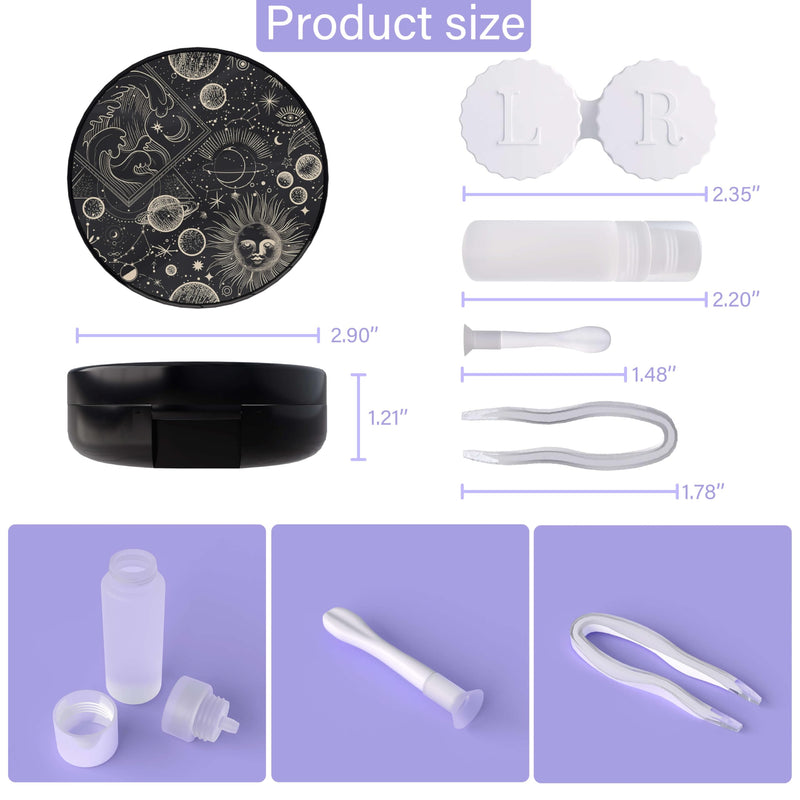 [Australia] - LRITER Contact Lens Case, Portable with Mirror, a Variety of Patterns and Shapes to Choose from, Auitable for Daily Makeup Office Travel Outdoor Use (Black Universe) Black Universe 