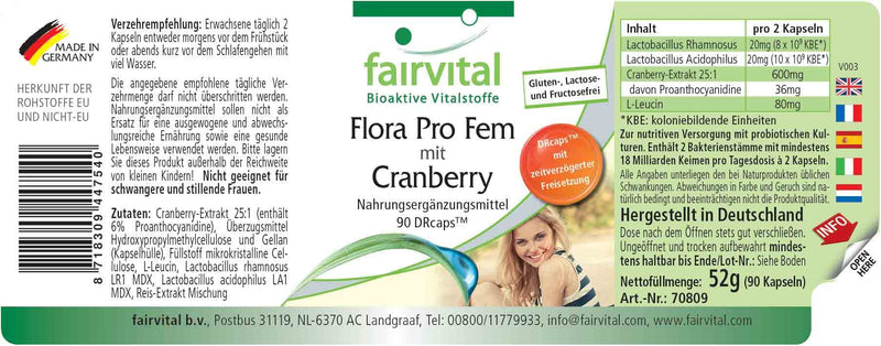 [Australia] - Fairvital | Lactobacilli with Cranberry - 90 capsules - in DRCaps™ time-release capsules - Lactobacillus rhamnosus - Lactobacillus acidophilus 
