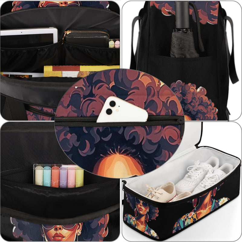 African Women Foldable Travel Duffel Bag, Expandable Weekender Overnight Carry on Bags with Shoe Compartment Sport Tote Gym Luggage for Women Men African Women